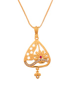 Thumbnail for VOJ Gold Plated Floral Design Triangular Pendant With Chain And Earrings Set - Dista