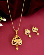 Thumbnail for VOJ Gold Plated Floral Design Triangular Pendant With Chain And Earrings Set - Dista