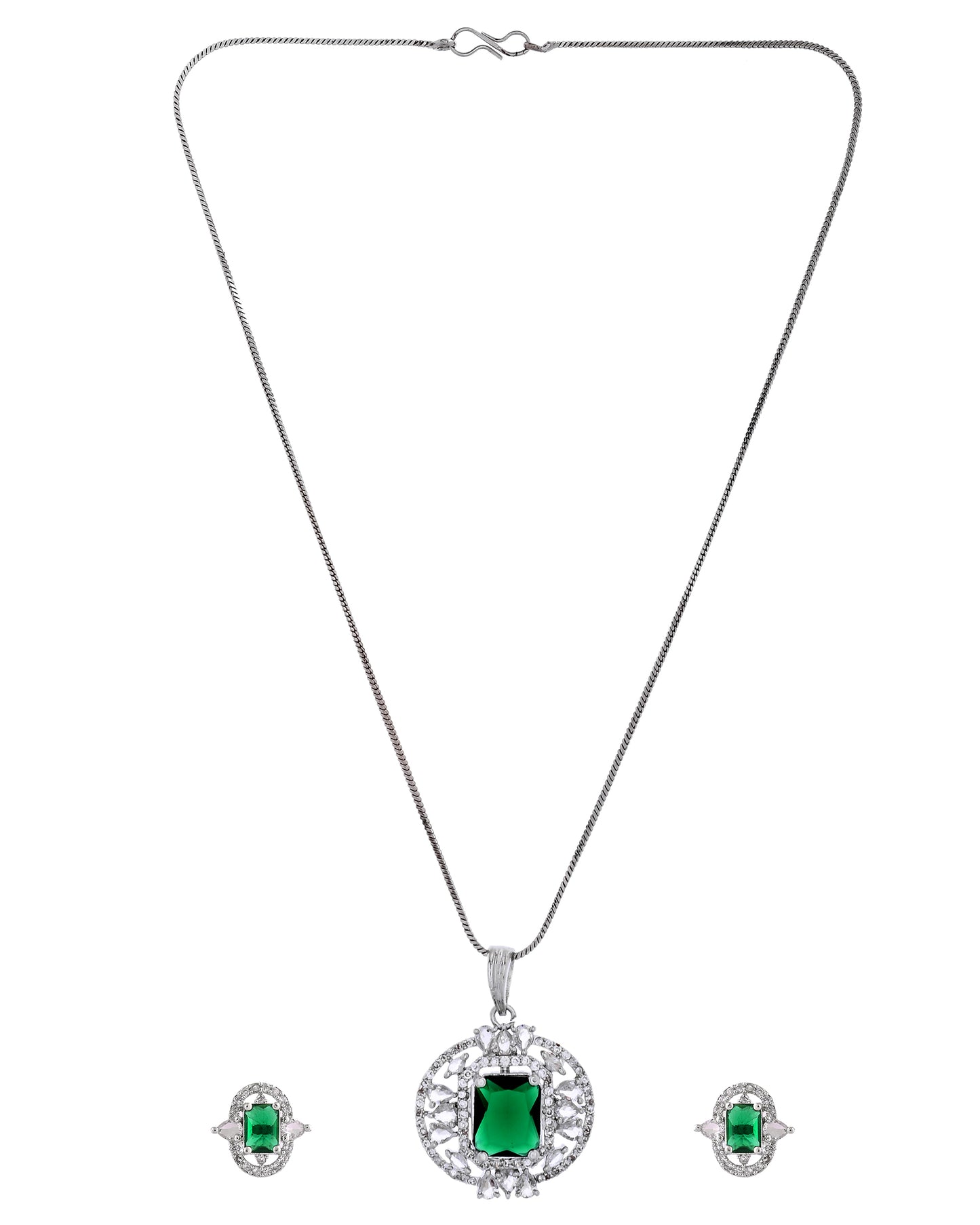 VOJ Silver Tone Blue Rectangular And Ad Stone Studded Chain Set - Dista