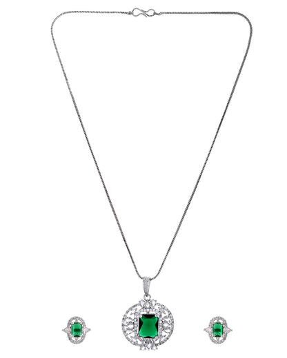 VOJ Silver Tone Blue Rectangular And Ad Stone Studded Chain Set - Dista
