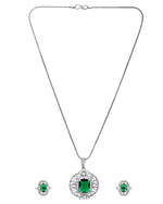 Thumbnail for VOJ Silver Tone Blue Rectangular And Ad Stone Studded Chain Set