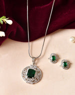 Thumbnail for VOJ Silver Tone Blue Rectangular And Ad Stone Studded Chain Set
