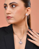 Thumbnail for VOJ Silver Plated Baby Pink Rectangular Stone Square Pendant With Chain Set