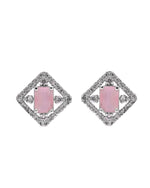 Thumbnail for VOJ Silver Plated Baby Pink Rectangular Stone Square Pendant With Chain Set