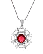Thumbnail for VOJ Silver Plated Ruby Red Circular Stone Studded Floral Ad Chain Set