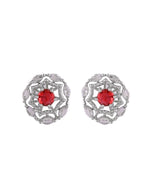 Thumbnail for VOJ Silver Plated Ruby Red Circular Stone Studded Floral Ad Chain Set