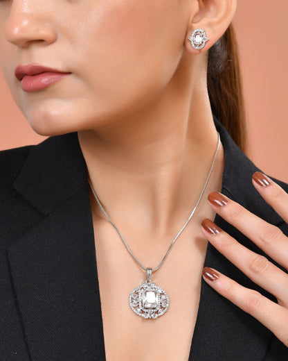 VOJ Silver Plated Rectangular Stone Studded Ad Chain Set - Dista