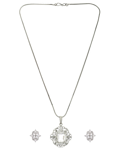 VOJ Silver Plated Rectangular Stone Studded Ad Chain Set - Dista