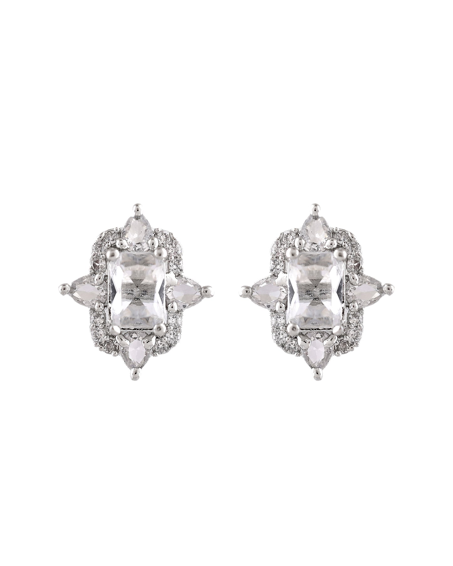 VOJ Silver Plated Rectangular Stone Studded Ad Chain Set - Dista