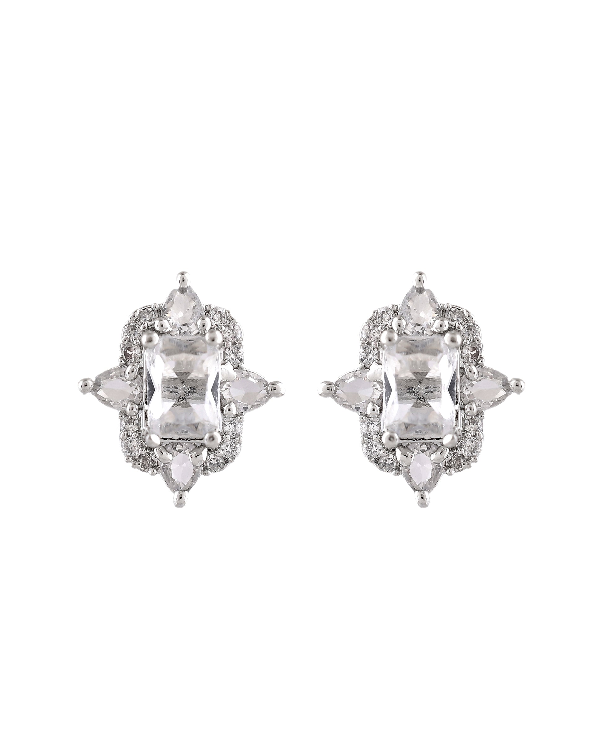VOJ Silver Plated Rectangular Stone Studded Ad Chain Set - Dista