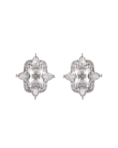 VOJ Silver Plated Rectangular Stone Studded Ad Chain Set - Dista