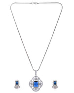 Thumbnail for VOJ Silver Plated Blue Rectangular Stone Studded Ad Chain Set