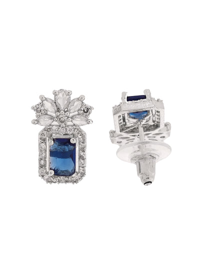 VOJ Silver Plated Blue Rectangular Stone Studded Ad Chain Set - Dista