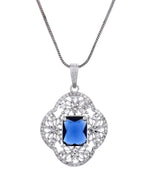 Thumbnail for VOJ Silver Plated Blue Rectangular Stone Studded Ad Chain Set