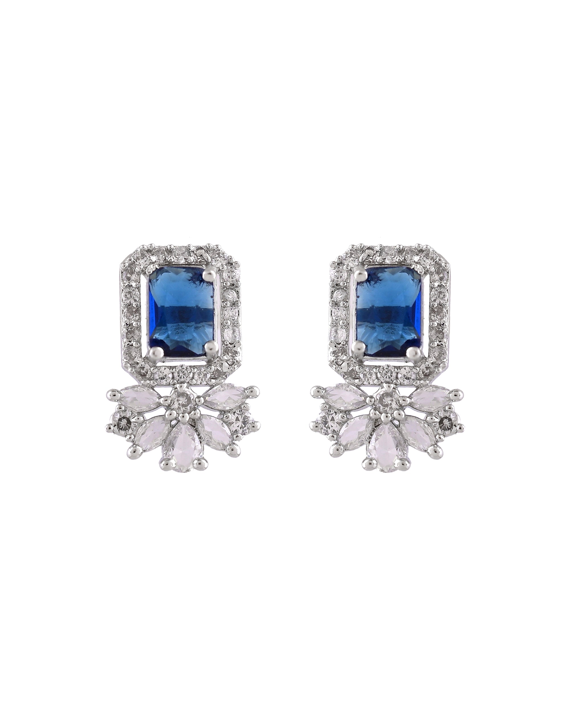 VOJ Silver Plated Blue Rectangular Stone Studded Ad Chain Set