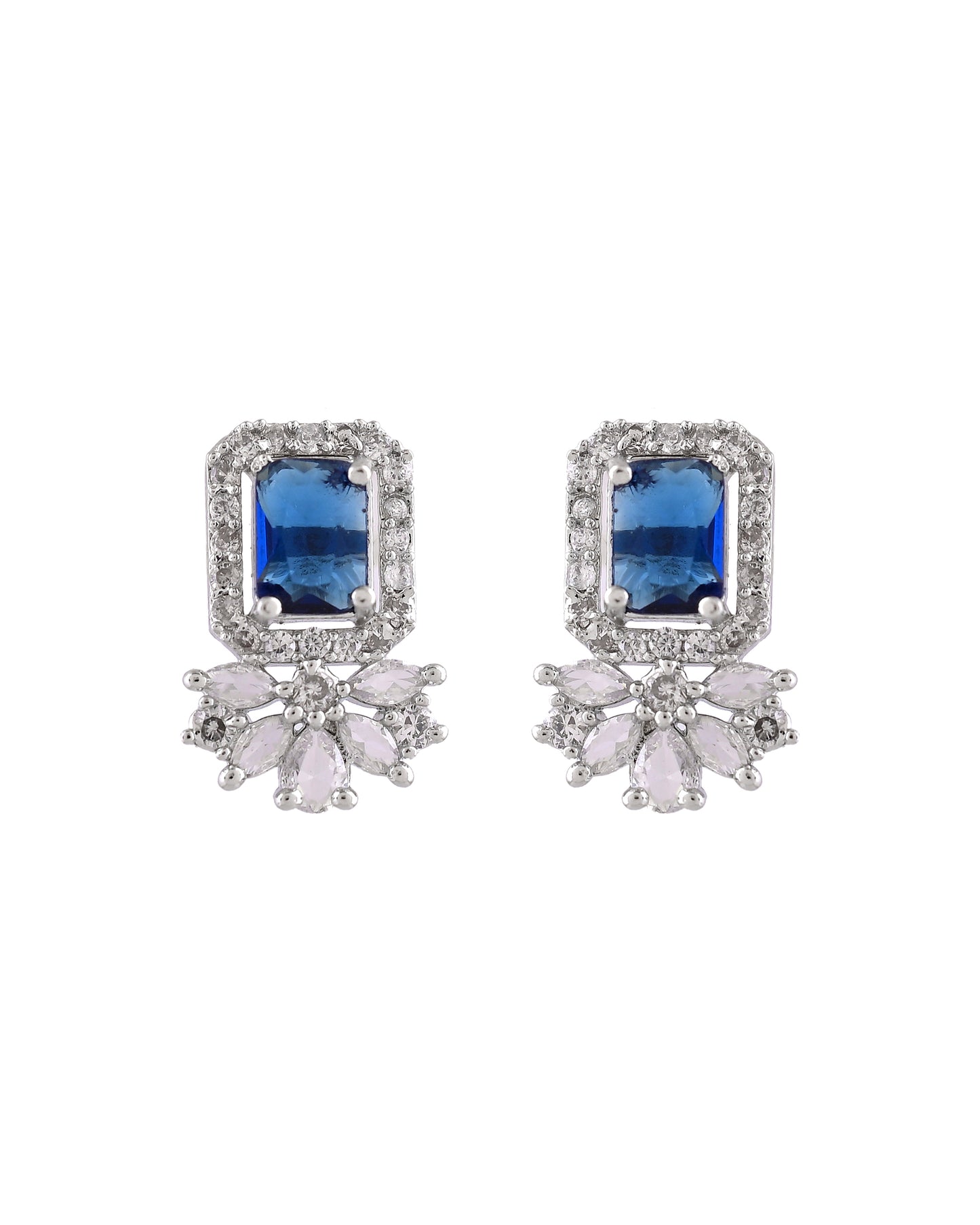 VOJ Silver Plated Blue Rectangular Stone Studded Ad Chain Set - Dista