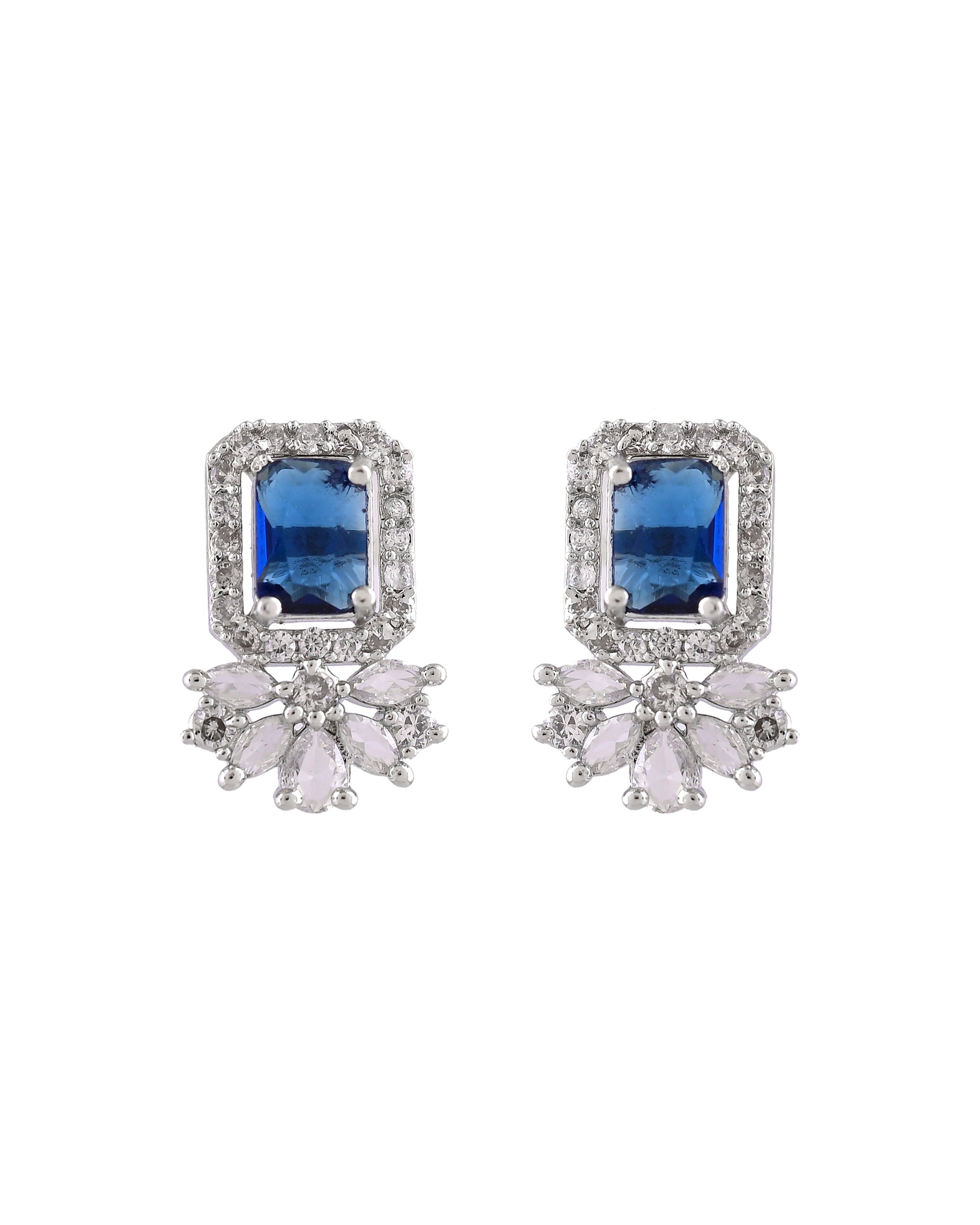 VOJ Silver Plated Blue Rectangular Stone Studded Ad Chain Set - Dista