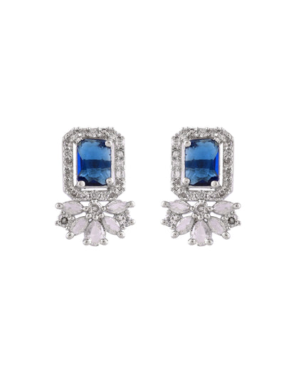 VOJ Silver Plated Blue Rectangular Stone Studded Ad Chain Set - Dista