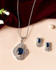 VOJ Silver Plated Blue Rectangular Stone Studded Ad Chain Set - Dista