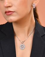 Thumbnail for VOJ Silver Plated Oval Shaped Ad Stone Studded Chain Set