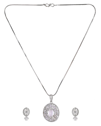 VOJ Silver Plated Oval Shaped Ad Stone Studded Chain Set - Dista