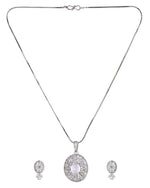 Thumbnail for VOJ Silver Plated Oval Shaped Ad Stone Studded Chain Set