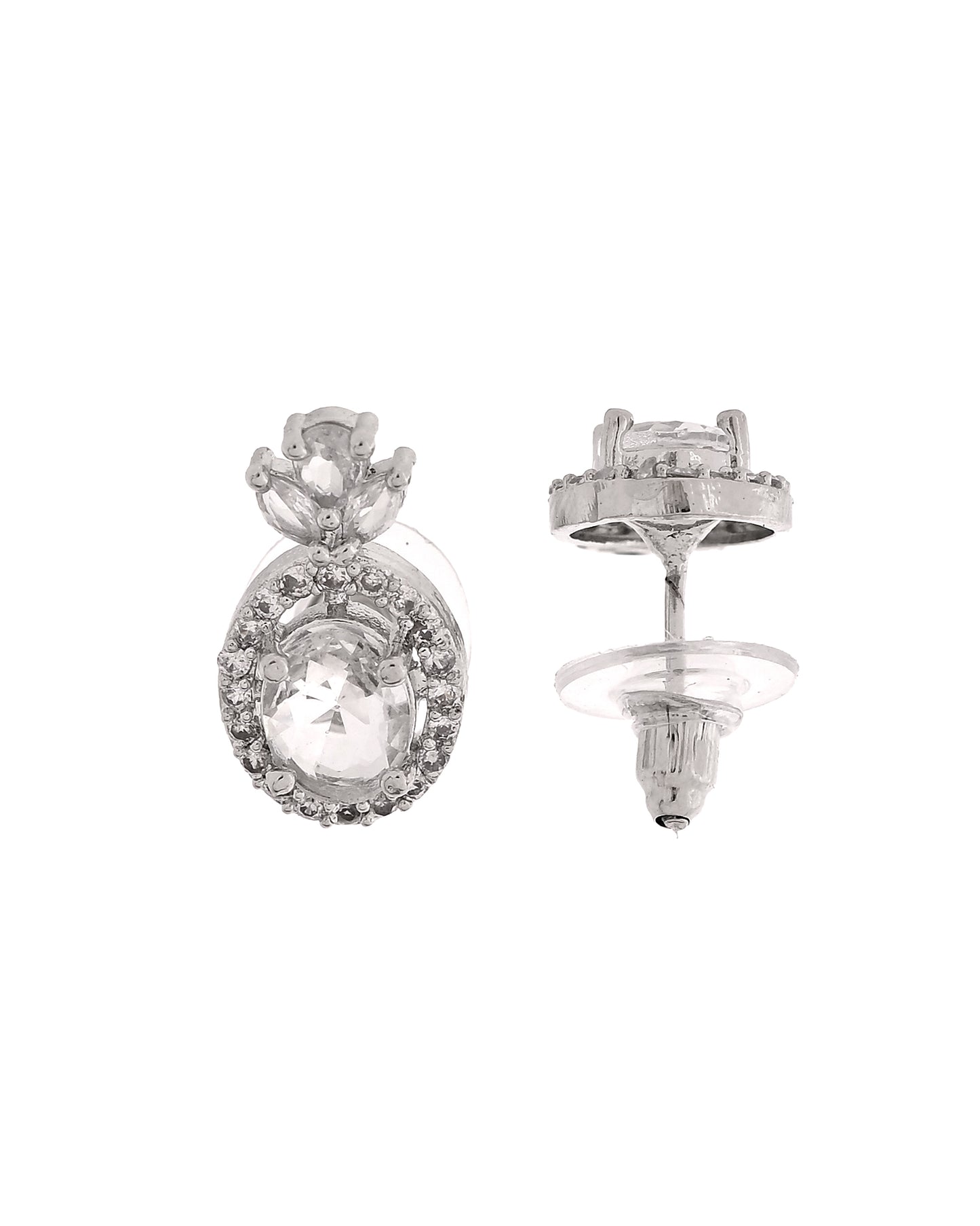 VOJ Silver Plated Oval Shaped Ad Stone Studded Chain Set - Dista