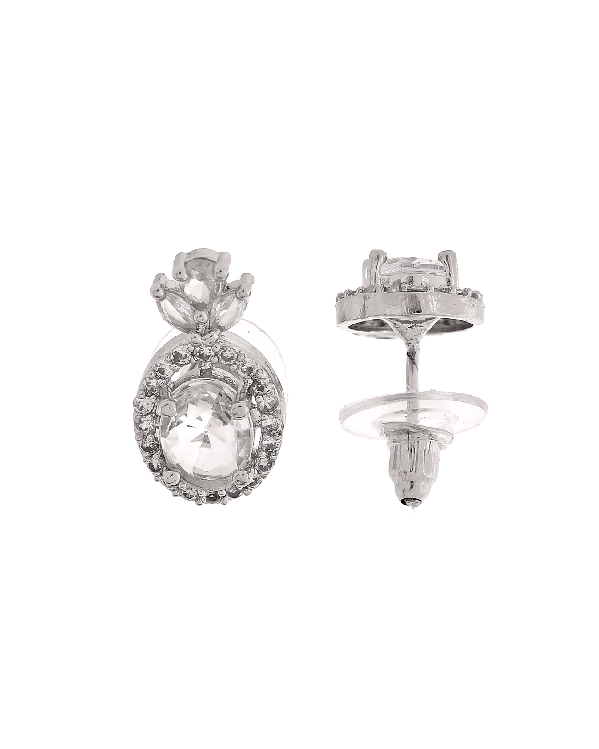 VOJ Silver Plated Oval Shaped Ad Stone Studded Chain Set - Dista