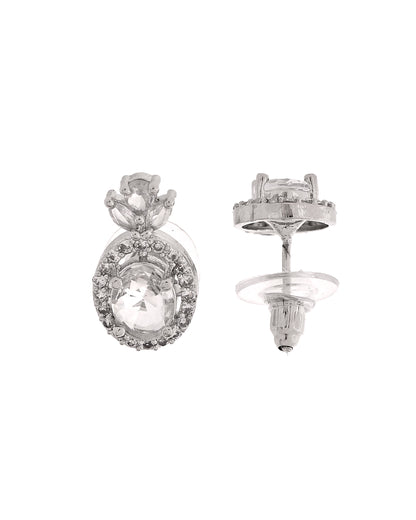 VOJ Silver Plated Oval Shaped Ad Stone Studded Chain Set - Dista