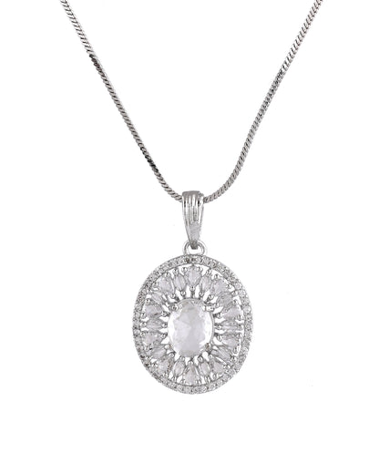 VOJ Silver Plated Oval Shaped Ad Stone Studded Chain Set - Dista