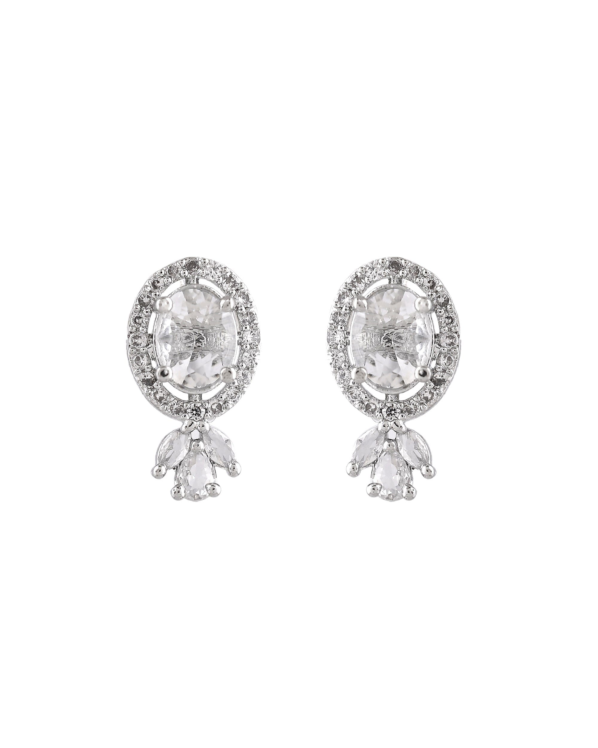 VOJ Silver Plated Oval Shaped Ad Stone Studded Chain Set