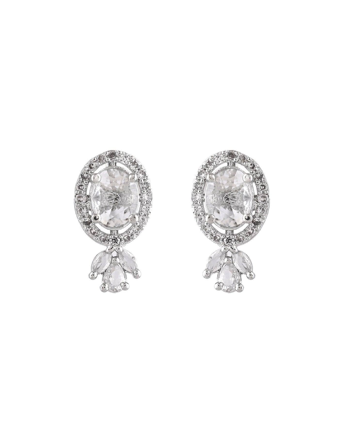 VOJ Silver Plated Oval Shaped Ad Stone Studded Chain Set - Dista