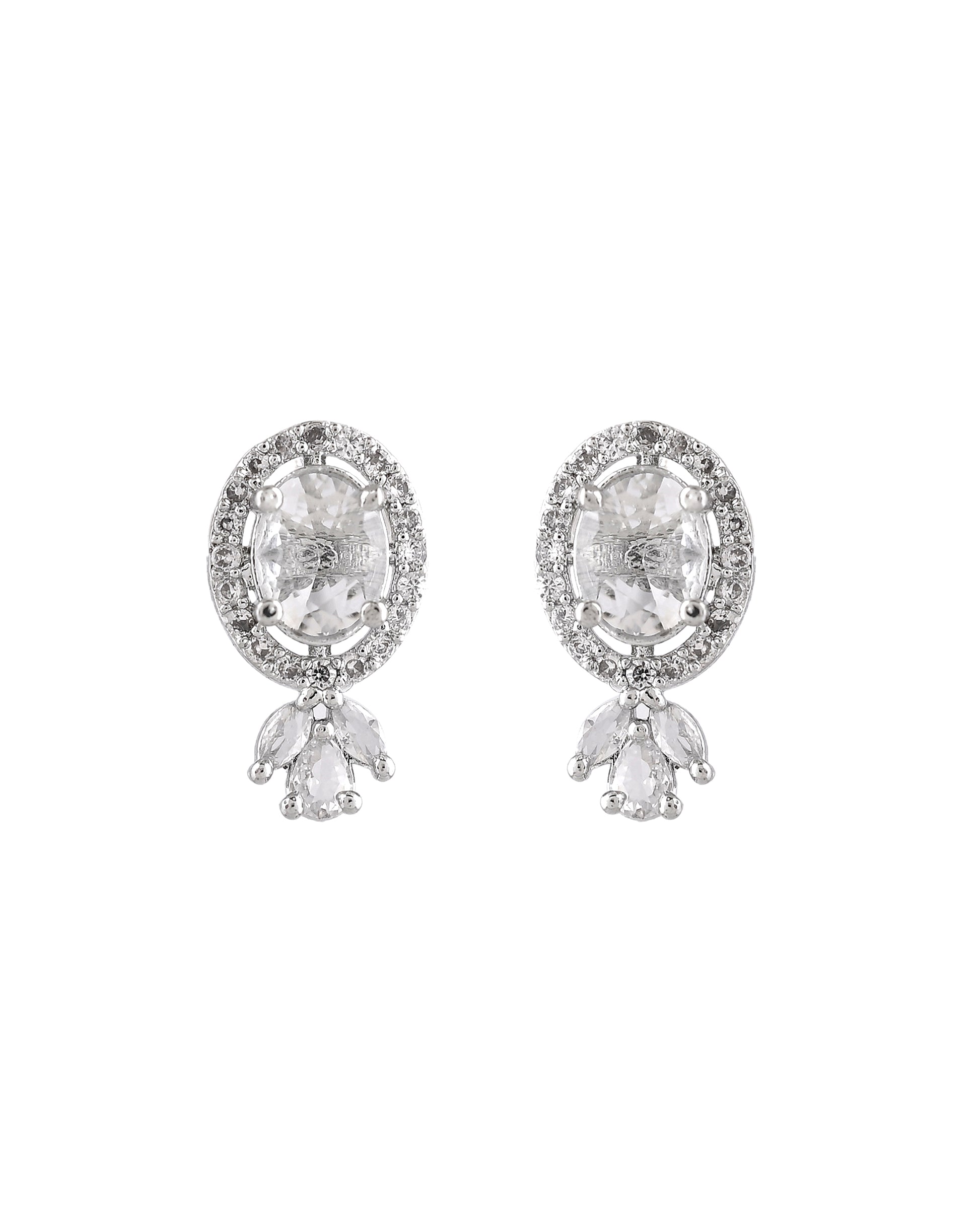 VOJ Silver Plated Oval Shaped Ad Stone Studded Chain Set - Dista