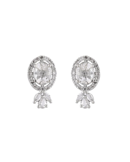 VOJ Silver Plated Oval Shaped Ad Stone Studded Chain Set - Dista