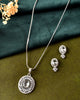 VOJ Silver Plated Oval Shaped Ad Stone Studded Chain Set - Dista