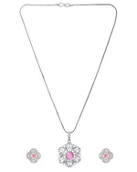 Thumbnail for VOJ Silver Plated Floral Shaped Baby Pink Circular Ad Chain Set - Dista