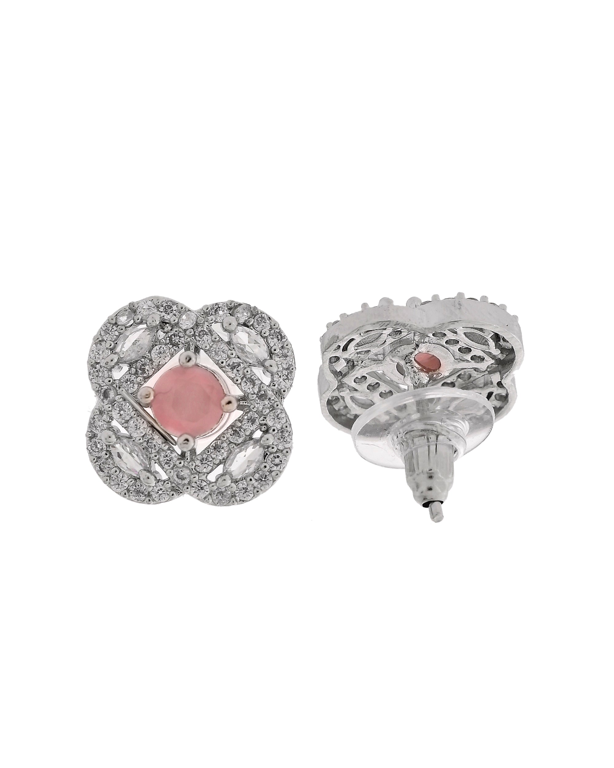 VOJ Silver Plated Floral Shaped Baby Pink Circular Ad Chain Set - Dista
