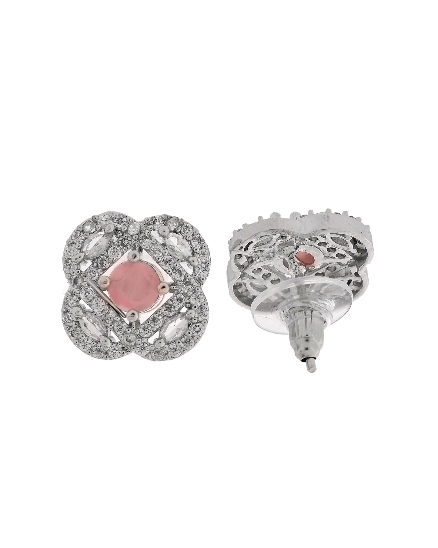 VOJ Silver Plated Floral Shaped Baby Pink Circular Ad Chain Set - Dista