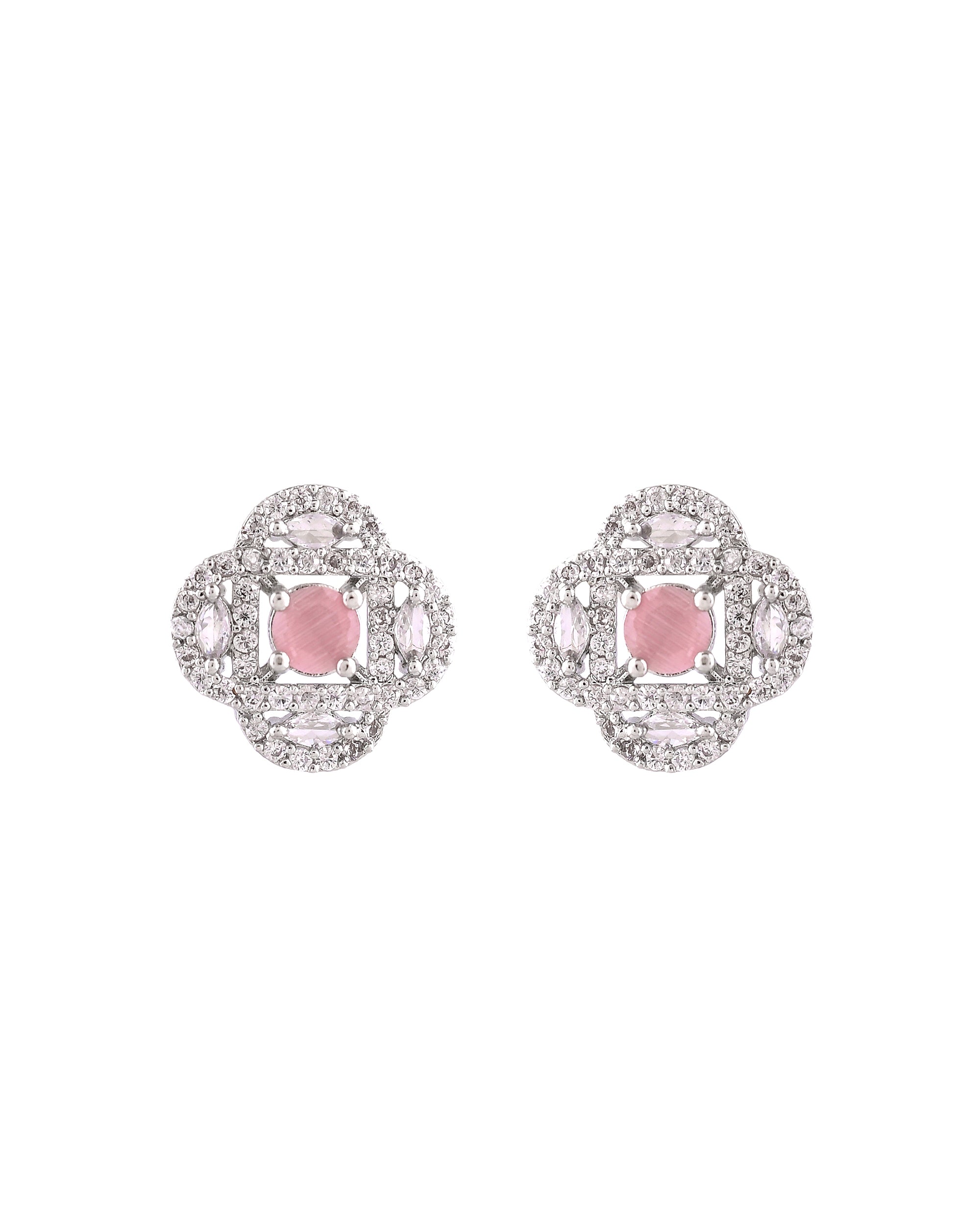 VOJ Silver Plated Floral Shaped Baby Pink Circular Ad Chain Set - Dista