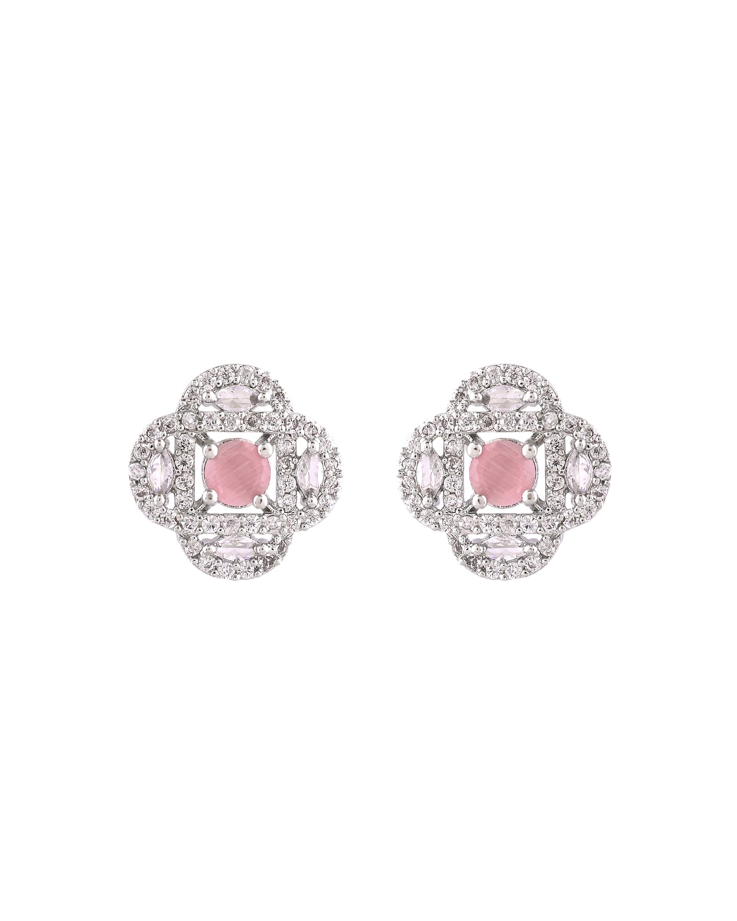 VOJ Silver Plated Floral Shaped Baby Pink Circular Ad Chain Set - Dista