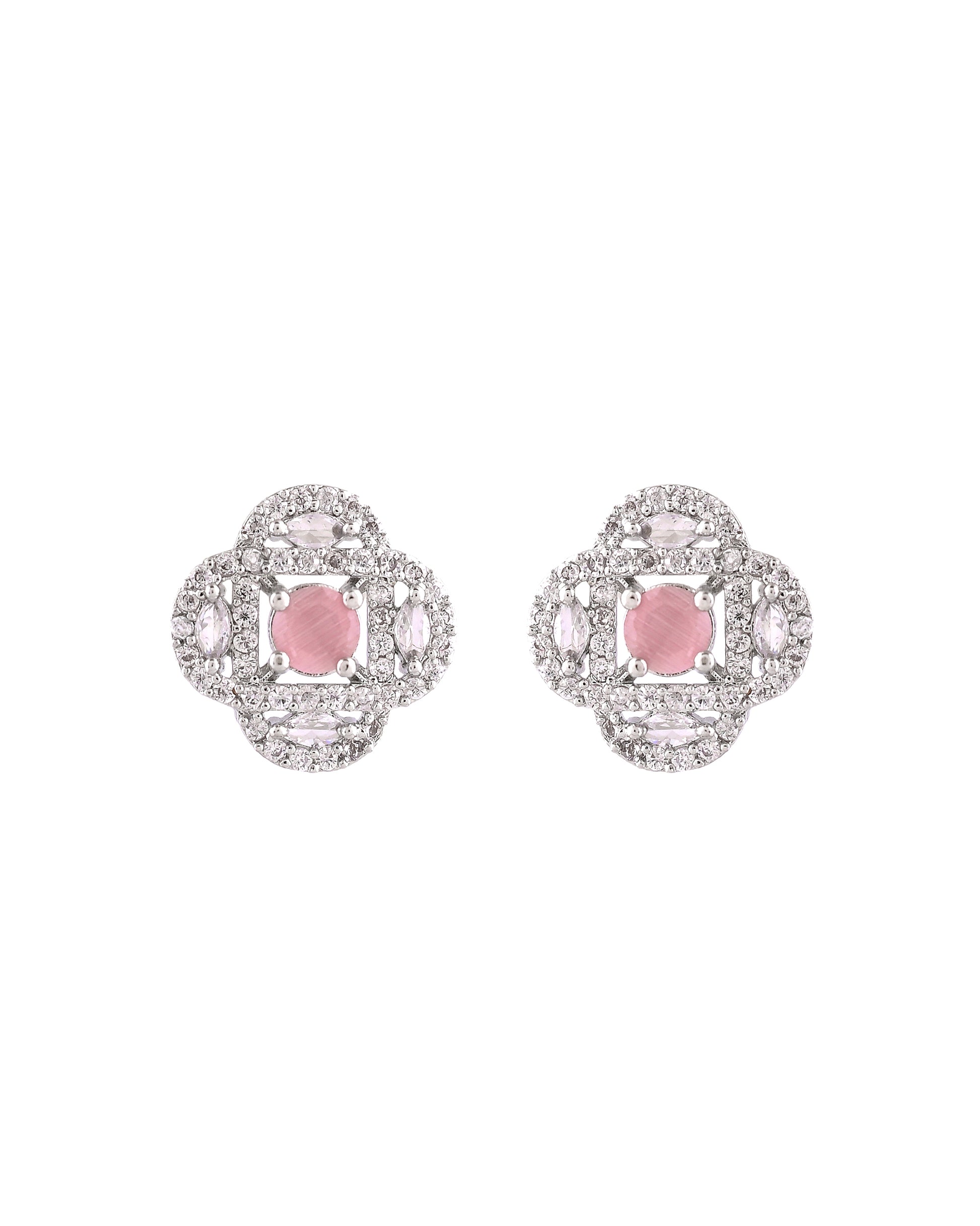 VOJ Silver Plated Floral Shaped Baby Pink Circular Ad Chain Set - Dista