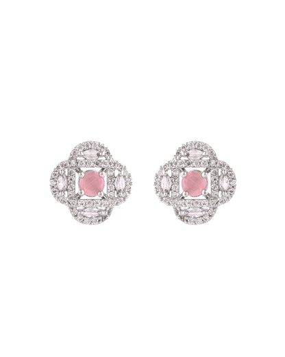VOJ Silver Plated Floral Shaped Baby Pink Circular Ad Chain Set - Dista