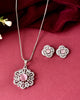 VOJ Silver Plated Floral Shaped Baby Pink Circular Ad Chain Set - Dista