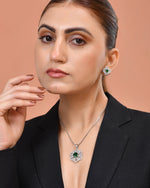 Thumbnail for VOJ Silver Plated Floral Shaped Green Circular Ad Chain Set - Dista