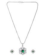 Thumbnail for VOJ Silver Plated Floral Shaped Green Circular Ad Chain Set - Dista