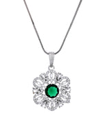 Thumbnail for VOJ Silver Plated Floral Shaped Green Circular Ad Chain Set - Dista