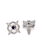 Thumbnail for VOJ Silver Plated Blue Circular Stone Studded Sun Shaped Ad Pendant With Chain Set - Dista