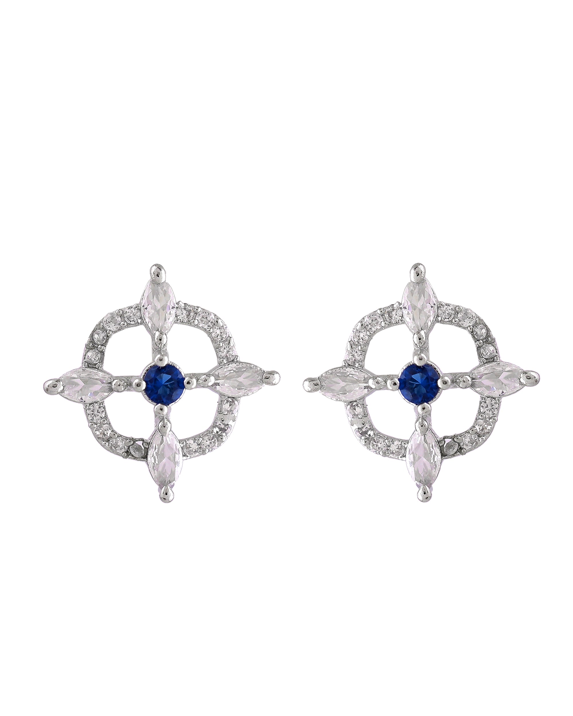 VOJ Silver Plated Blue Circular Stone Studded Sun Shaped Ad Pendant With Chain Set - Dista