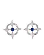 Thumbnail for VOJ Silver Plated Blue Circular Stone Studded Sun Shaped Ad Pendant With Chain Set - Dista