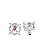 Thumbnail for VOJ Silver Plated Ruby Red Circular Stone Studded Sun Shaped Ad Pendant With Chain Set